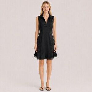 EP New York Sport Golf Dress M Black Sleeveless Quarter Zip Mesh Trim Ruffle